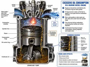 Excess oil consumption in a marine diesel engine