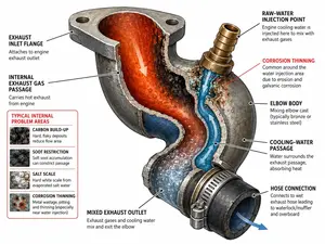 The exhaust elbow is critical and requires careful monitoring